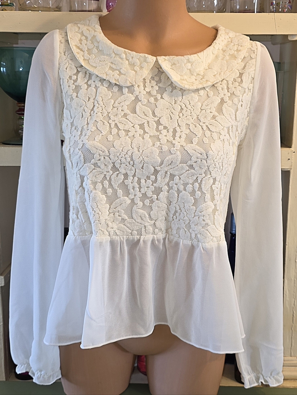 Liz Lisa Brushed Lace Skirted Top Sz 0 Ivory Crepe Sleeves Stretchy Kawaii NWT